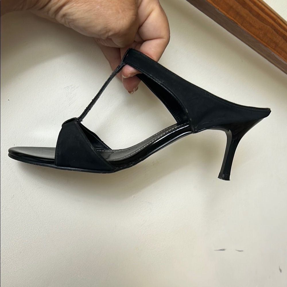 Summit simple & match Black Leather Women's T Strap Heeled Sandals EU Sz 39